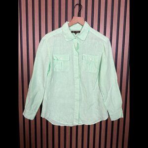 Tommy Bahama Shirt XS Womens Green Long Sleeve 100% Linen Button Down